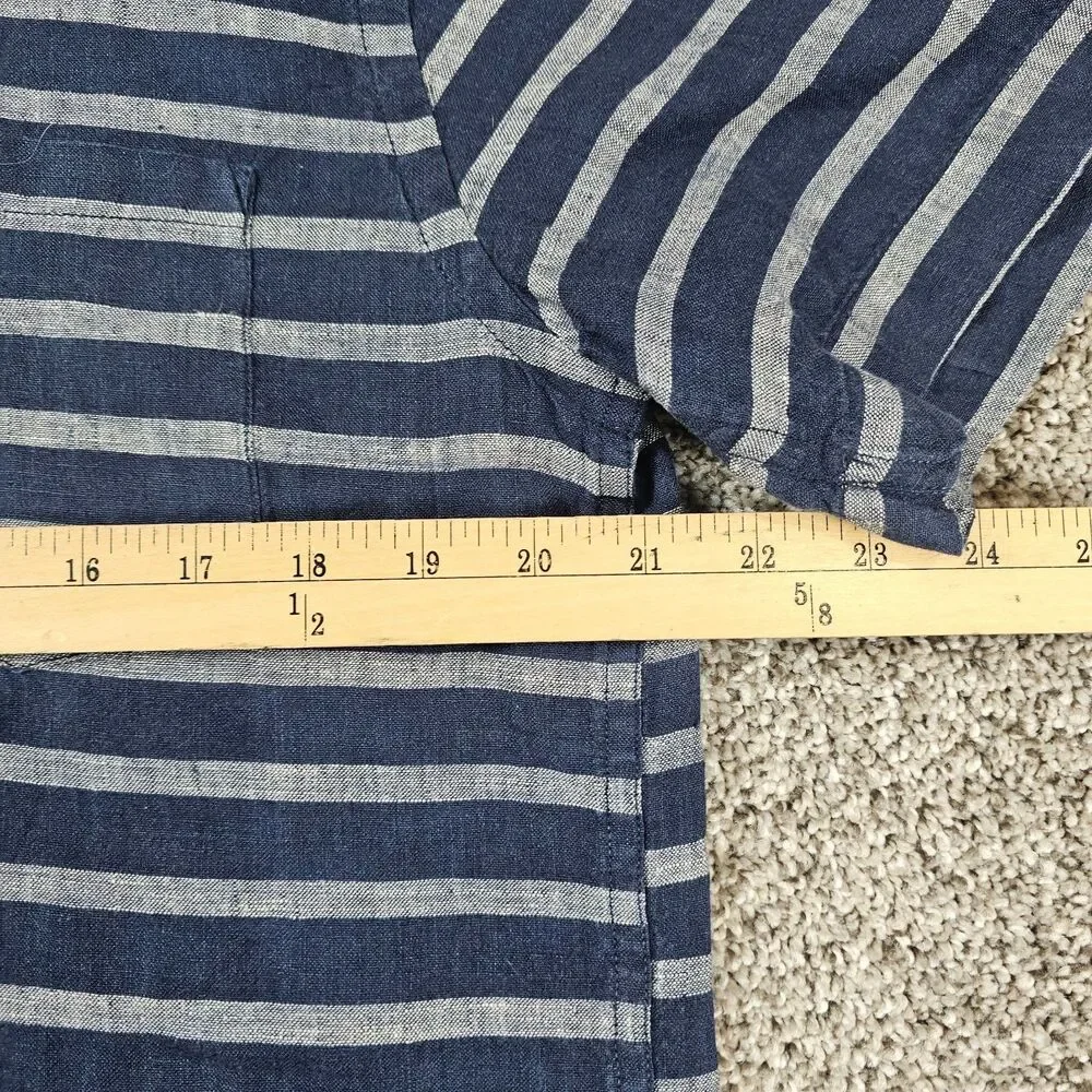 J Crew Shirt Mens Medium Blue Gray Striped Linen Button Pocket Casual Beach